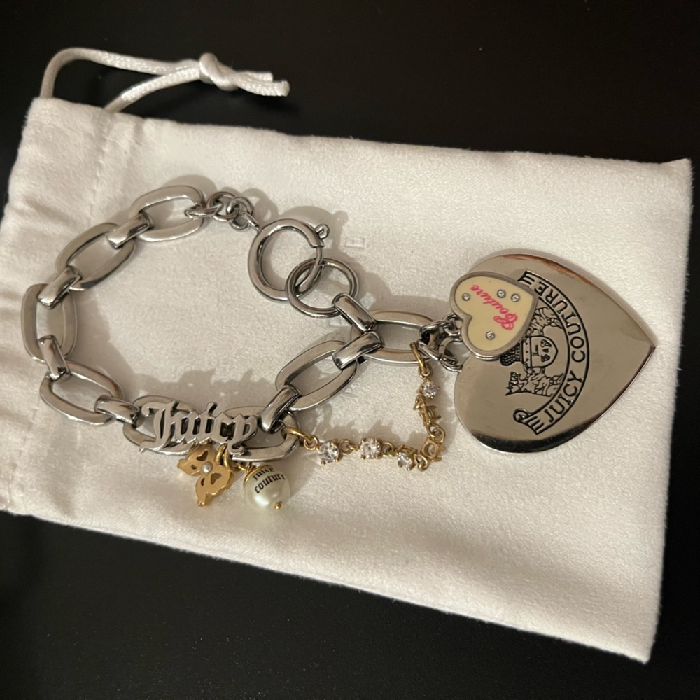 Juicy Couture LET THEM EAT COUTURE Heart Pearl Charm Bracelet